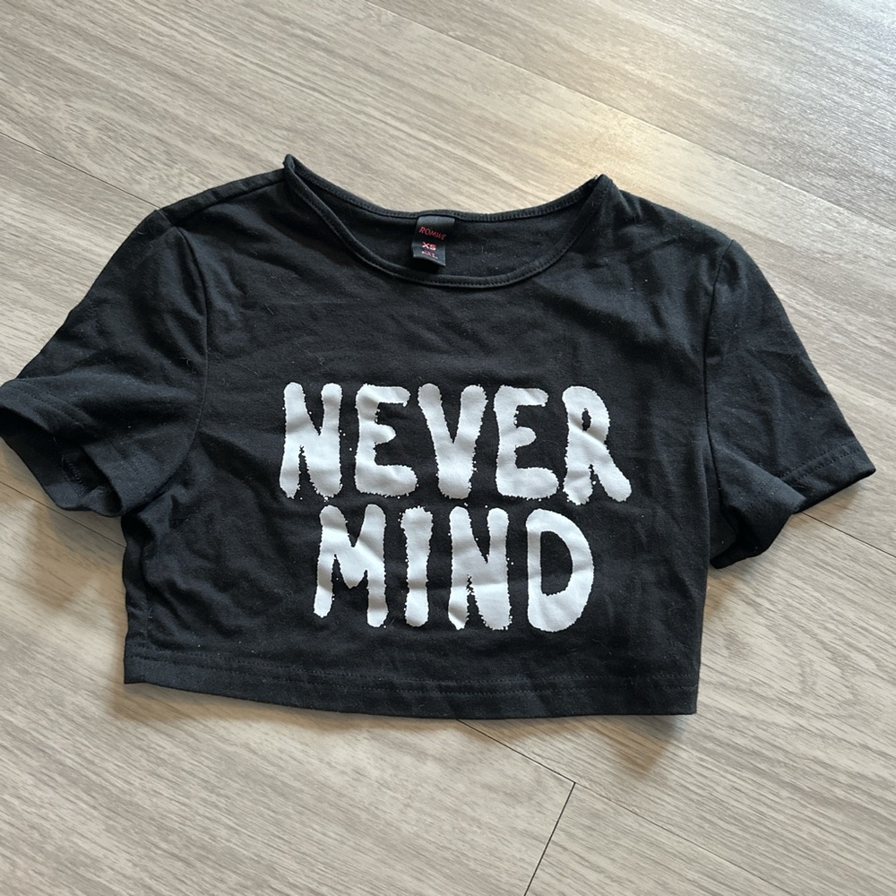 ROMWE Black Crop Top with White Print